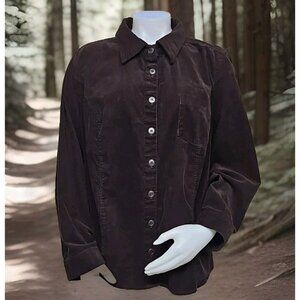 CJ Banks Corduroy Shirt Womens Size 2X Plus Brown Pin Wale Stretch Cotton Top